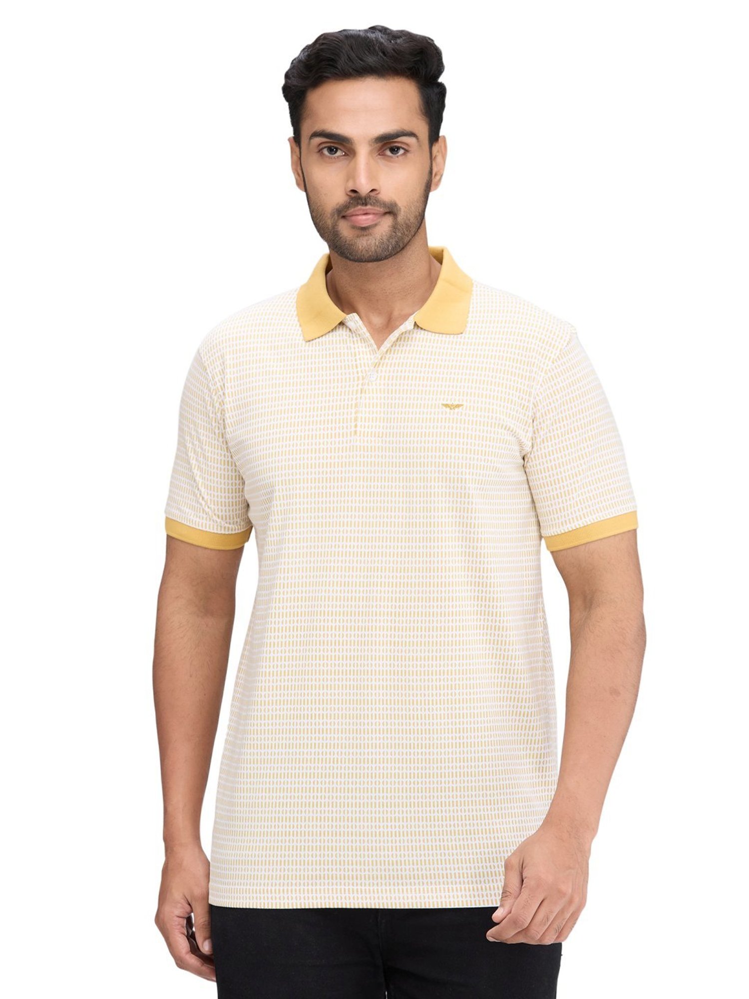 Park Avenue Yellow Slim Fit Printed Polo T-Shirt