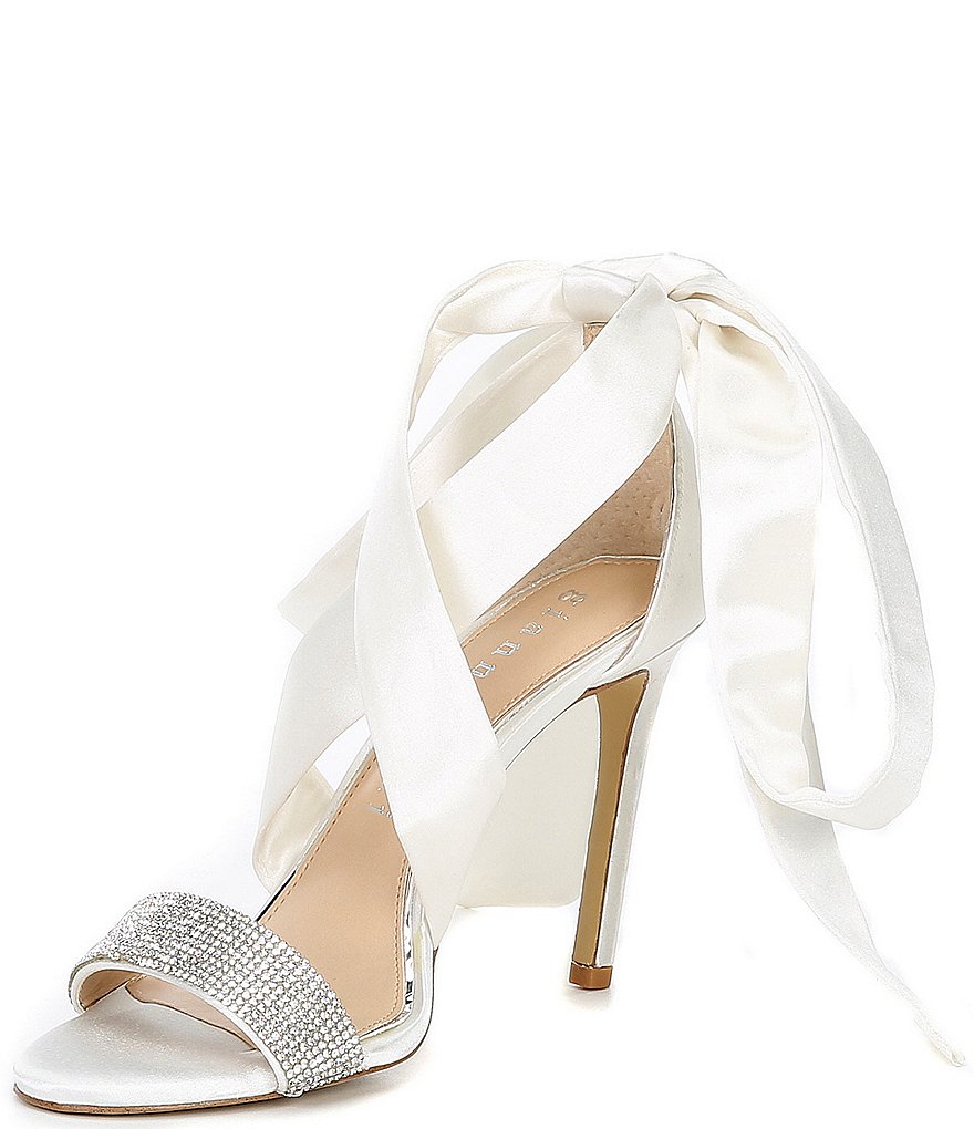Gianni Bini Bridal Collection Sonnalie Rhinestone Embellished Satin Wrap Dress Sandals