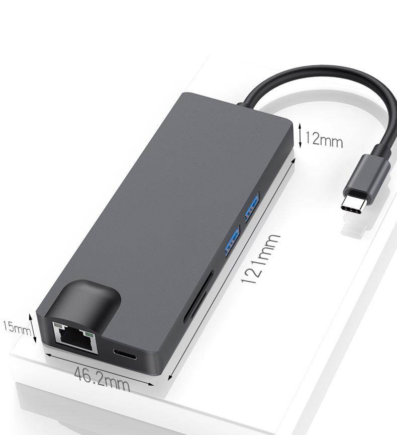 8-in-1Type-C to USB3.0 Gigabit LAN VGA HDMI Hub Power Port SD/TF Docking Station