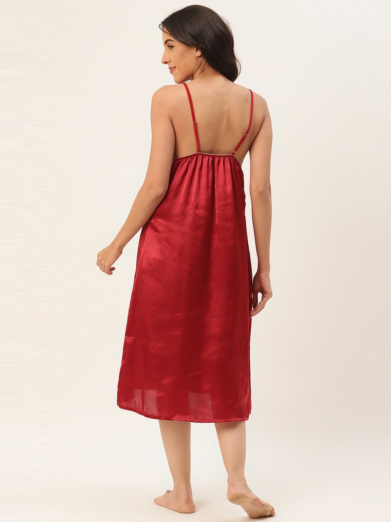 Ms.Lingies Maroon Lace Work Nighty