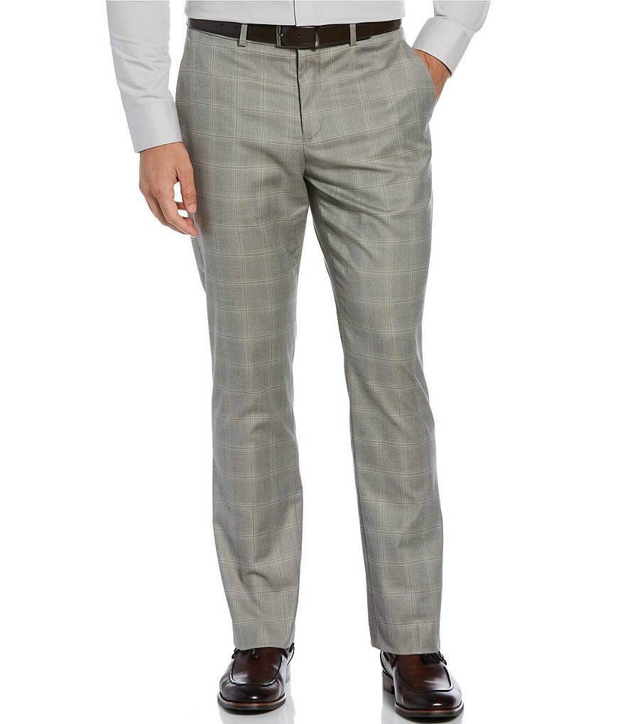Perry Ellis Slim-Fit Windowpane Pattern Stretch Suit Separates Dress Pants