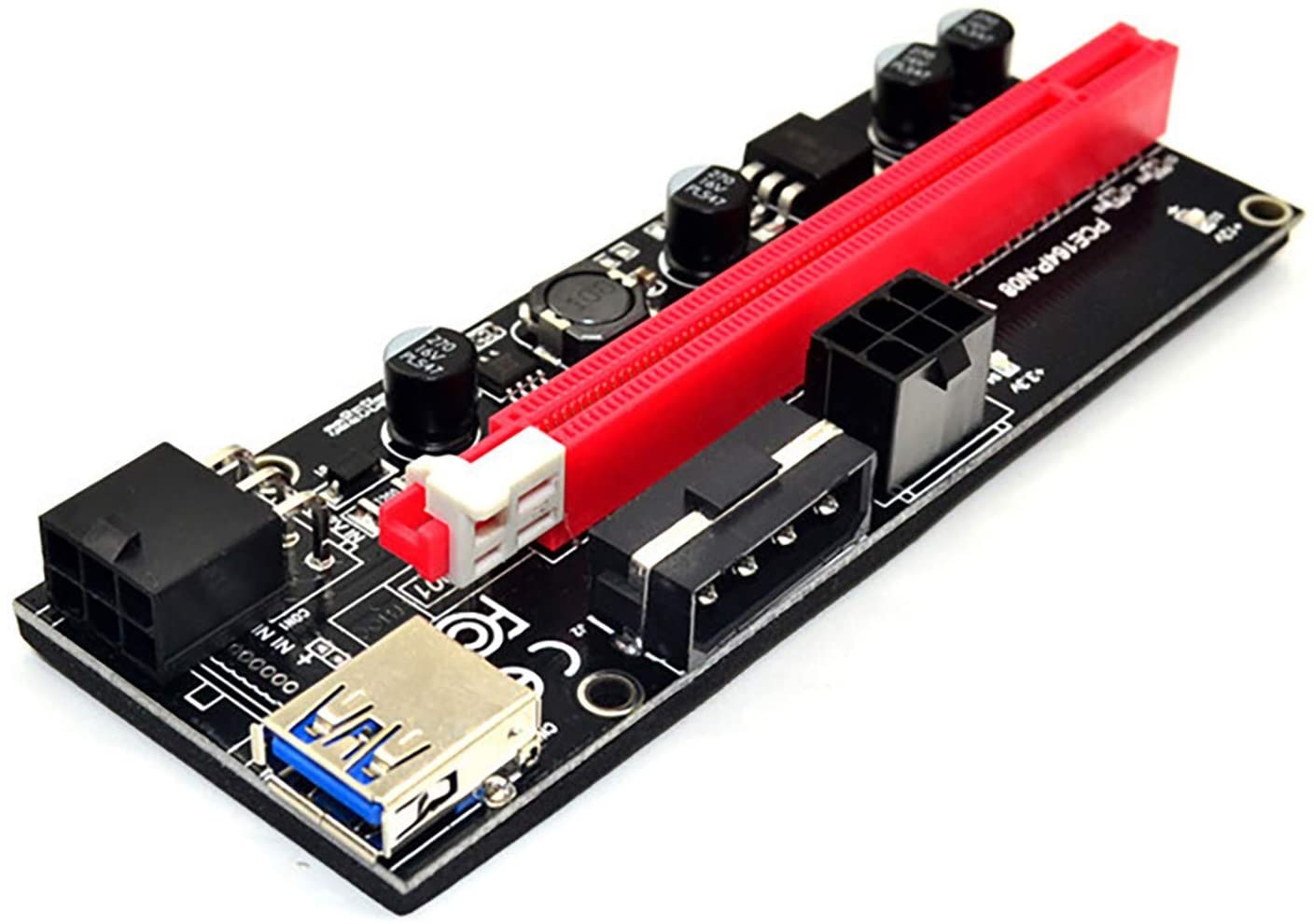 PCI-E Riser Extender Riser Card Adapter USB3.0 1x to 16x S-ATA 4 Pin Power Cable PCI-E Expre Dedicated PCIE Extension Cable Adapter Card for GPU Mining 4 Solid Capacitors (Red)