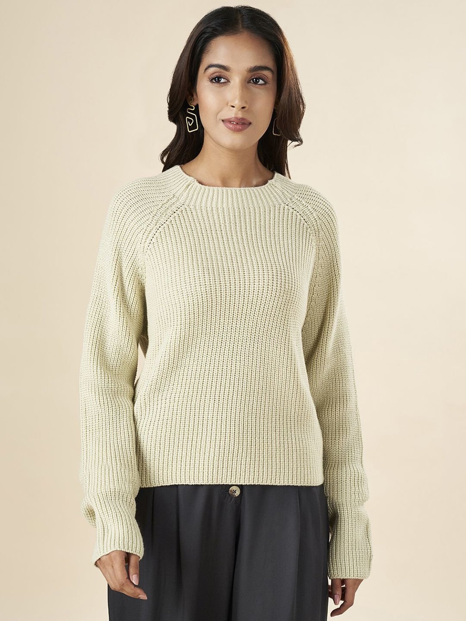Akkriti by Pantaloons Beige Regular Fit Sweater
