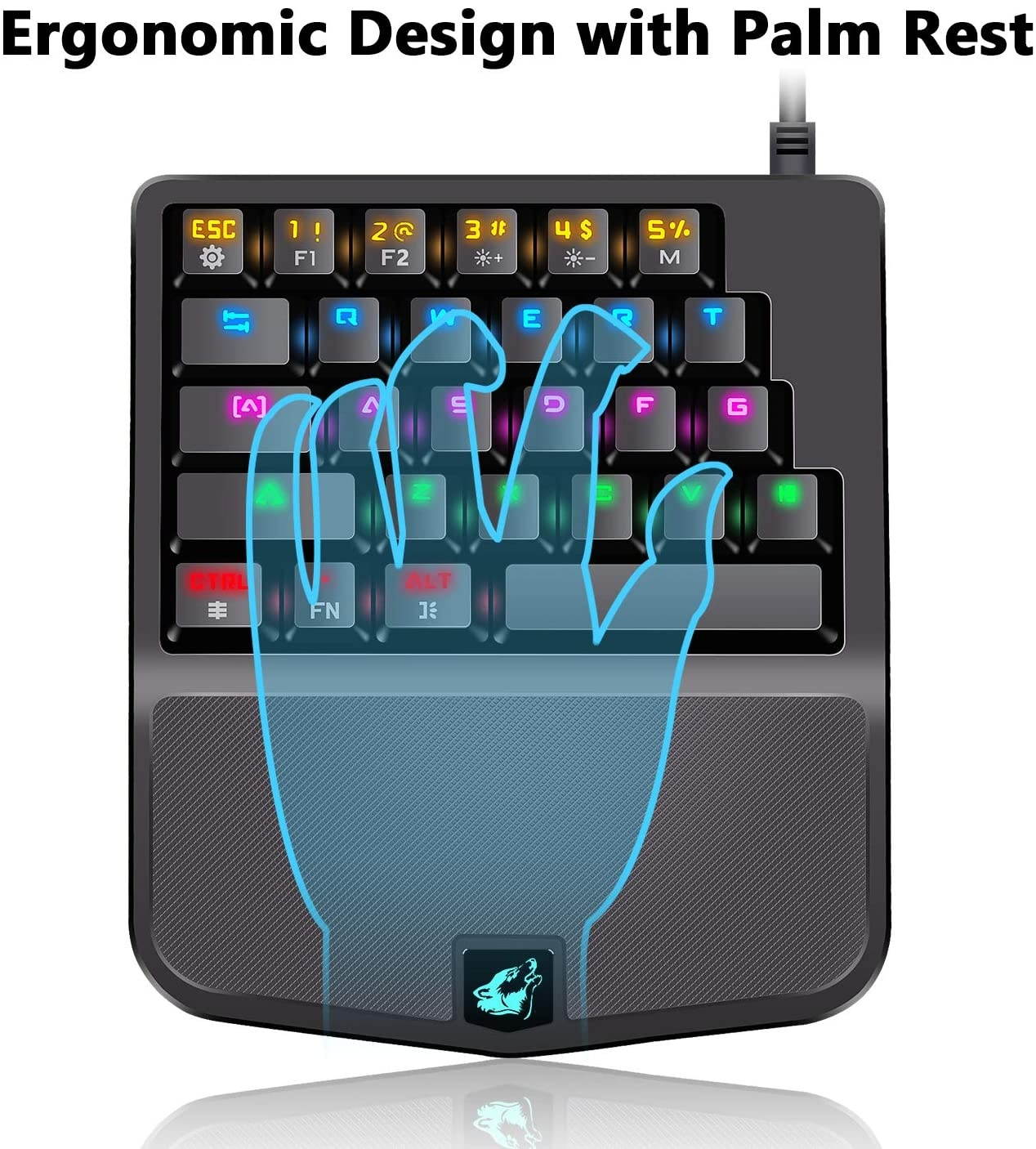 FELiCON Mechanical Gaming Keyboard K9 28 Key Wired Rainbow LED Backlit one Hand Gamer Keyboard USB Ergonomic Design with Wrist Rest Blue Switch for Desktop PC Laptop Computer [windows2000] &hellip;