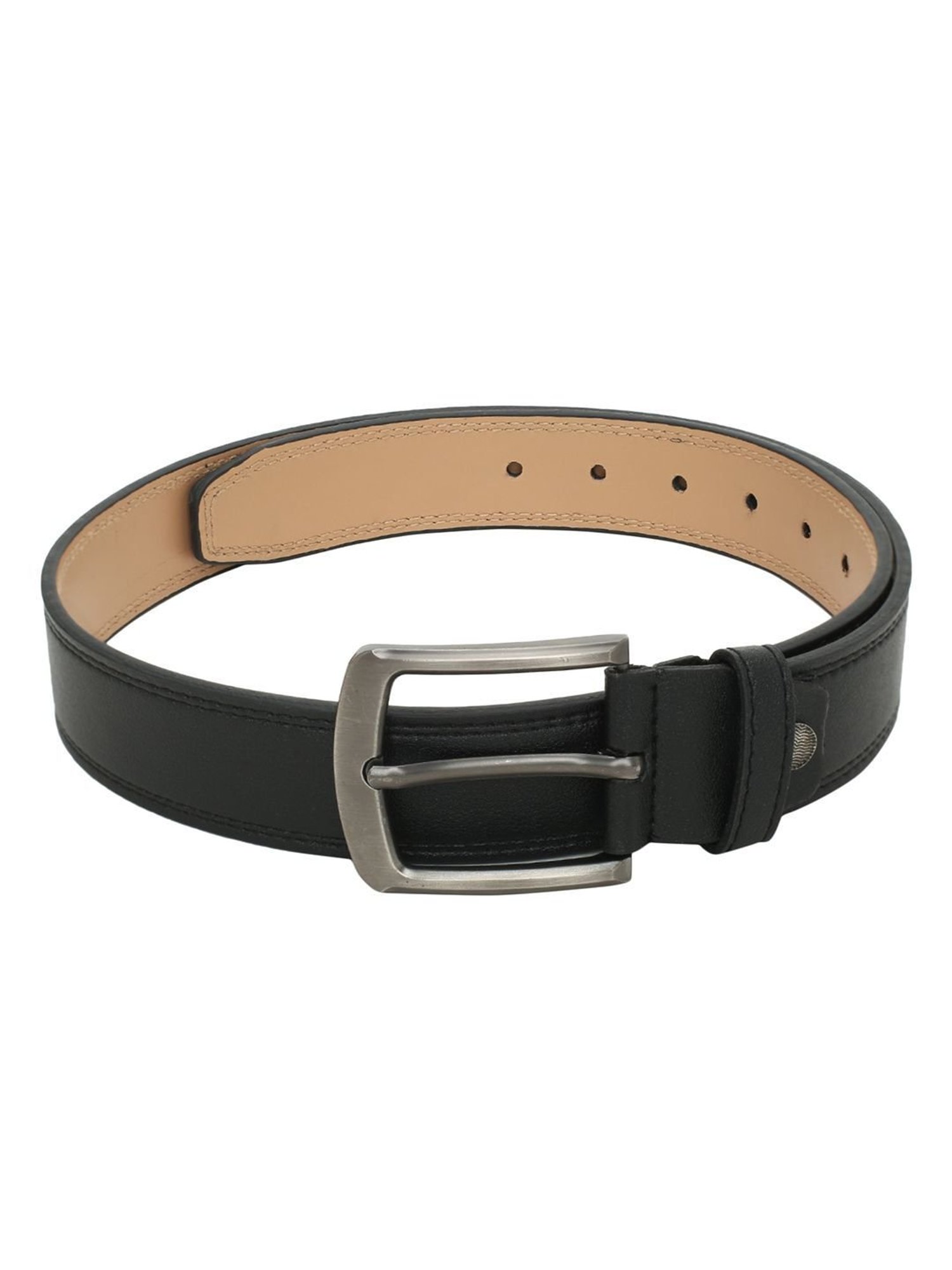 BELWABA Black Textured Formal Leather Belt for Men