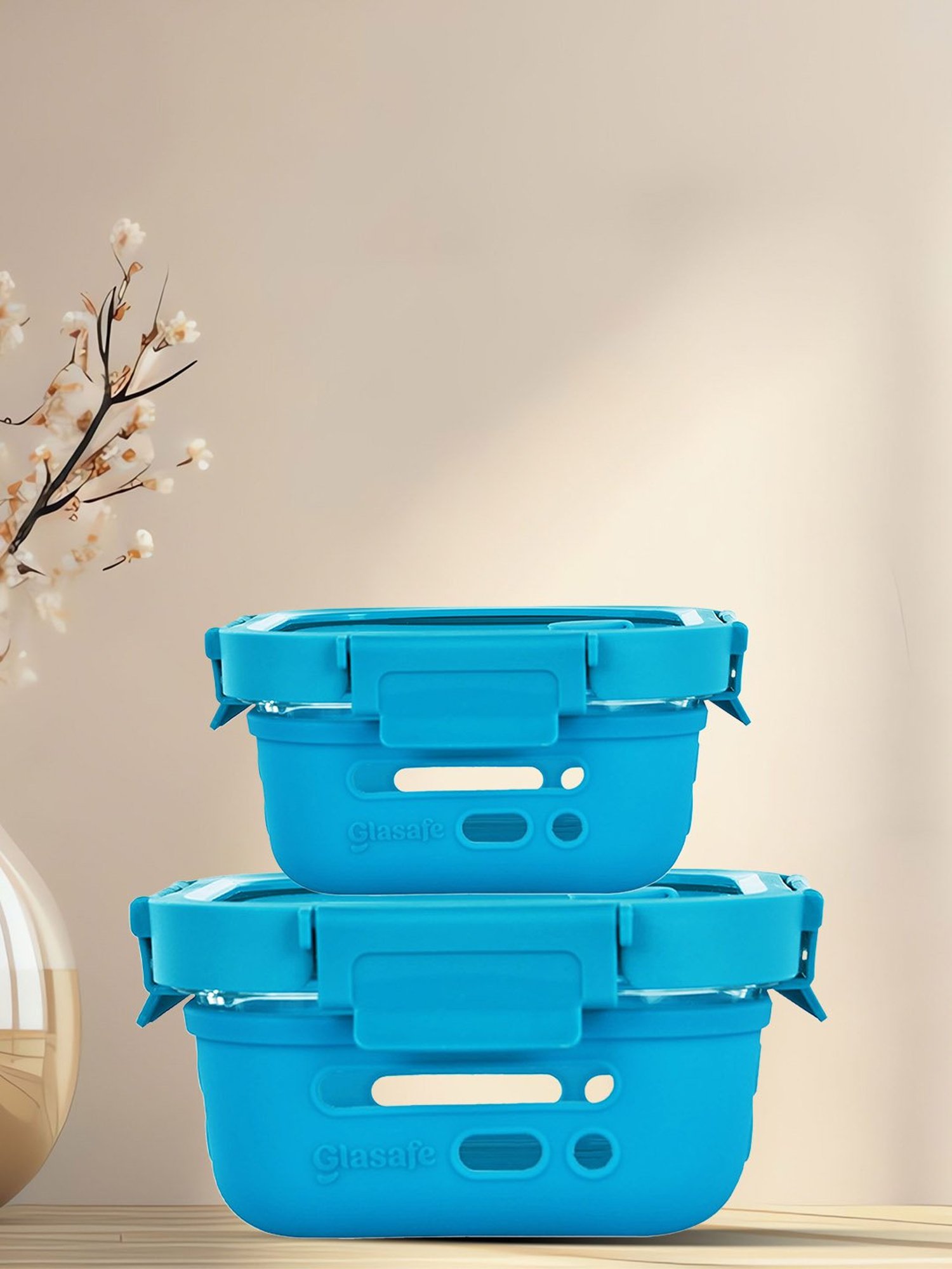 Glasafe Fresh Grip Tranquil Teal Borosilicate Tiffin - Set of 2