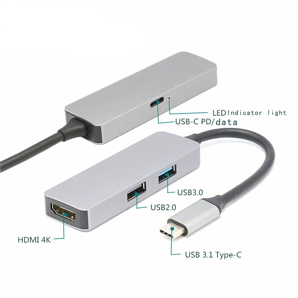 4 In 1 USB 3.1 Type C Hub USB Port PD Charging HDMI 4K Ports Multifunction Hub