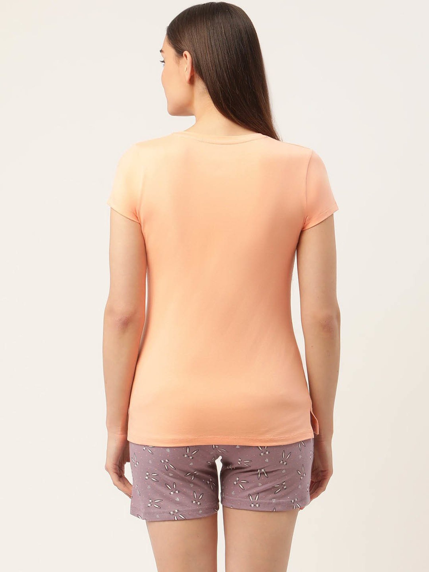 Sweet Dreams Peach & Purple Cotton T-Shirt With Shorts