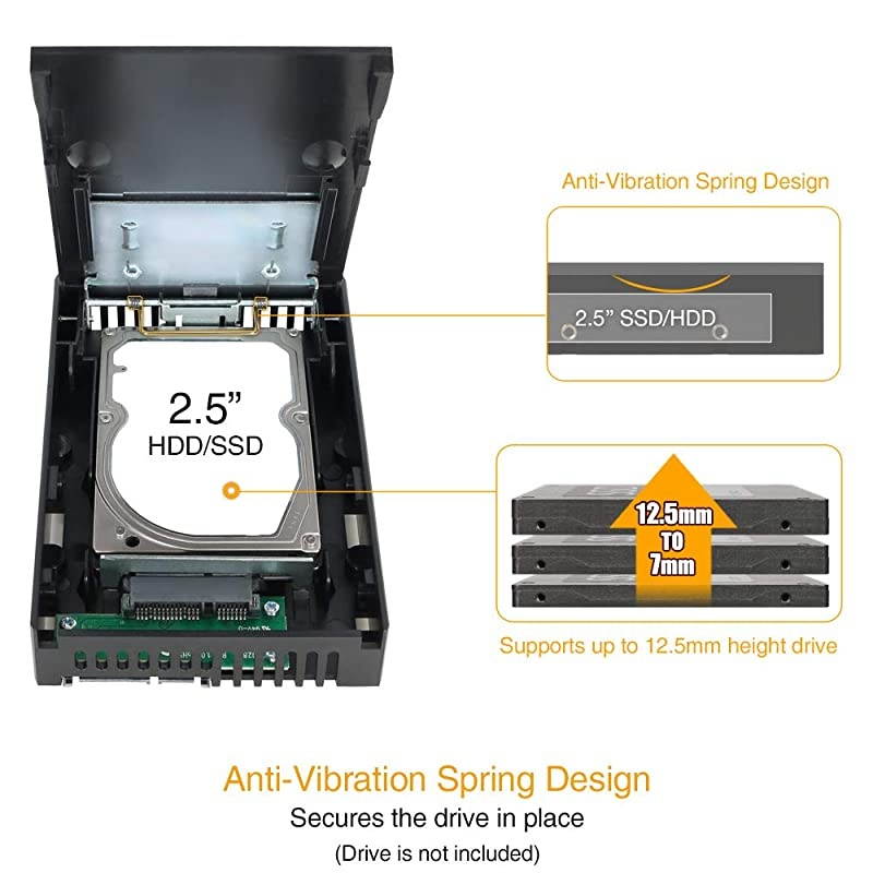 2.5" to 3.5 Tool-Less Drive Adapter Converter Bracket Mounting Frame Tray for 5/7/9.5/12.5mm 2.5 inch HDD/SSD with SATA III Interface- EZConvert MB882SP-1S-1B
