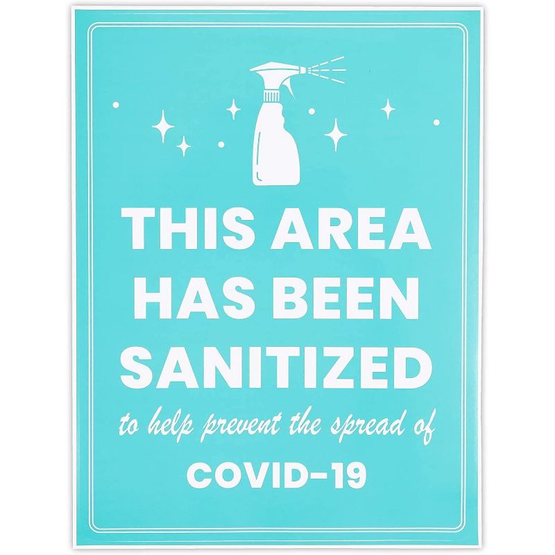 6-Pack Safety Sticker Decal Sign of This Area Has Been Sanitized (9x12, Letter Sized, Aqua Blue)