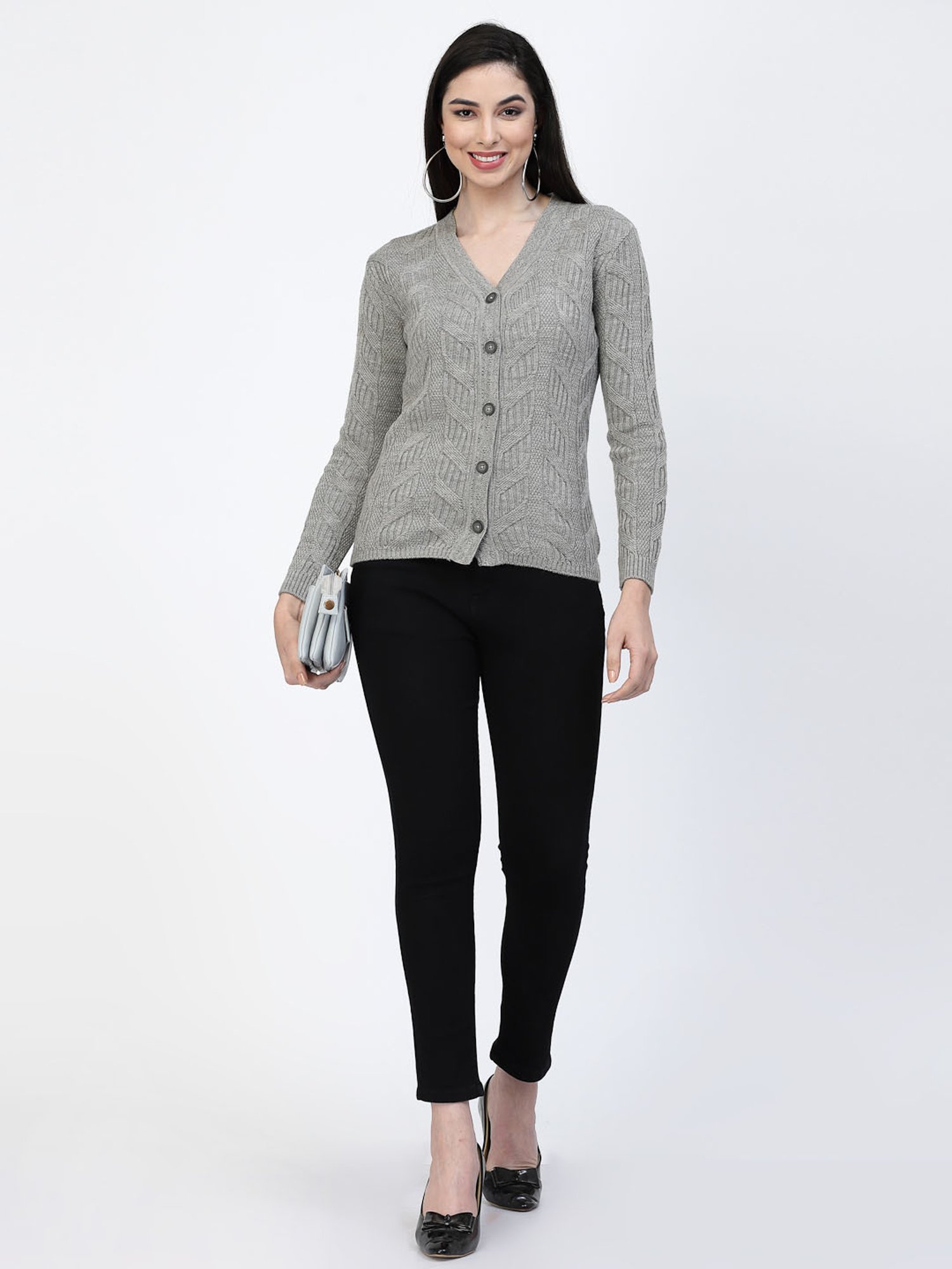 Kalt Grey Self Design Cardigan