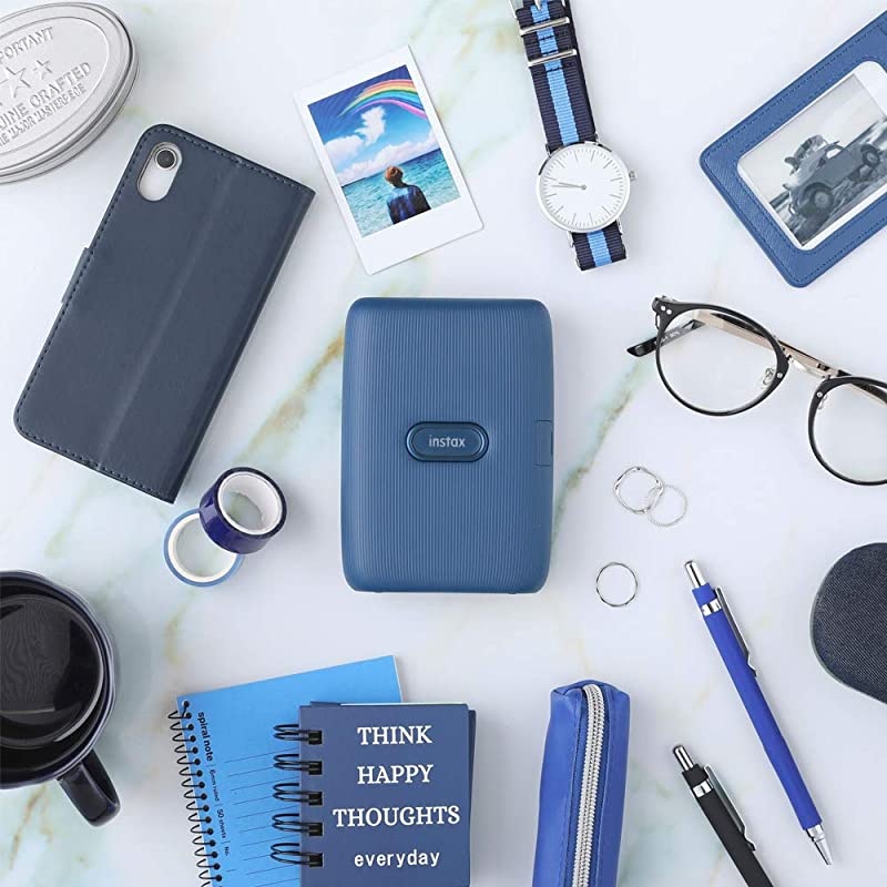 Instax Mini Link Smartphone Printer - (Dark Denim) + 2X  Instax Mini Twin Pack Instant Film (40 Sheets) + Protective Case for Fuji Link Printer