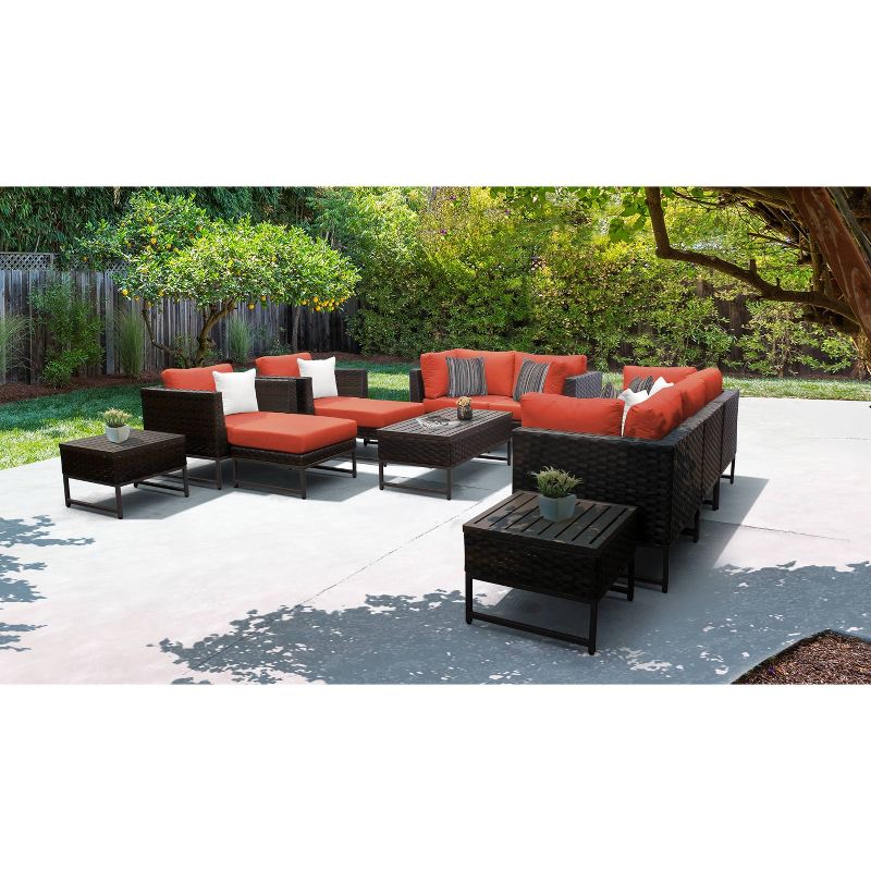 Barcelona 12pc Patio Sectional Seating Set with Cushions - Tangerine - TK Classics