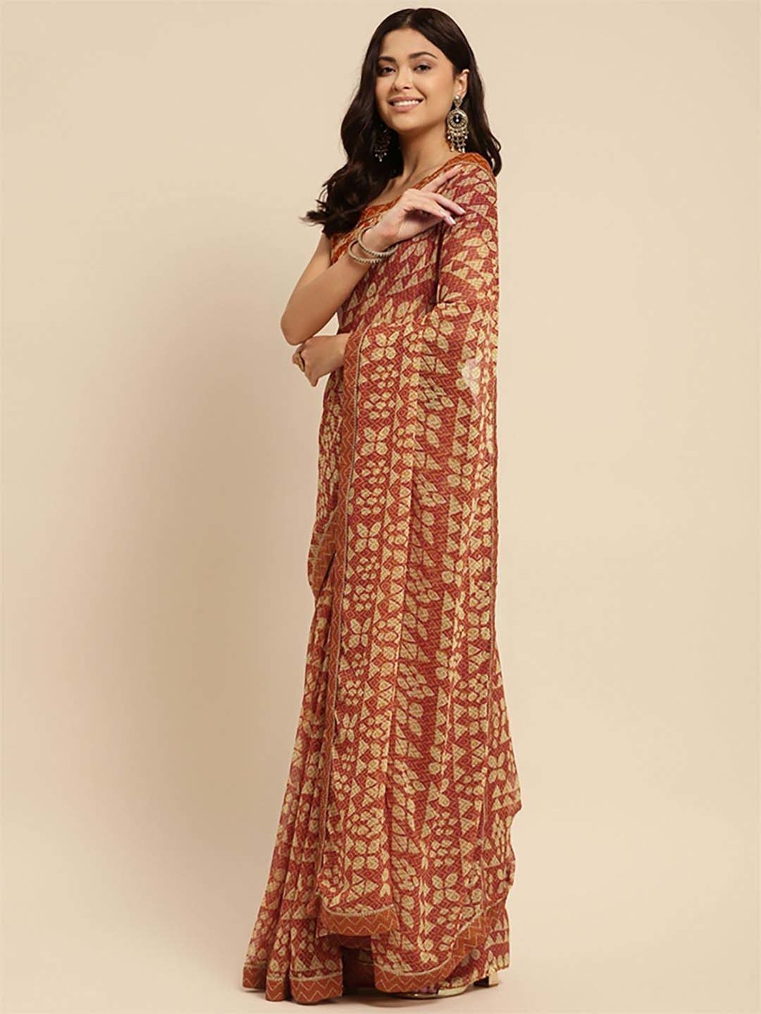 Rangita Mustard Printed Saree With Unstitched Blouse