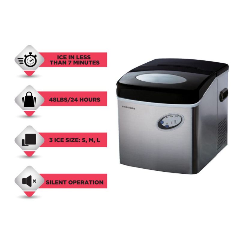 Frigidaire EFIC115-SS Home/Office 48 Pounds Countertop Compact Freestanding Electric Ice Cube Maker Dispenser Machine with Ice Scoop, Stainless Steel