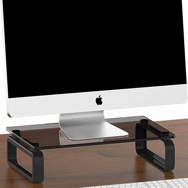 Monitor Stand Riser Multi Media Desktop Stand for Flat Screen LCD LED TV LaptopNotebookXbox One with Tempered Glass and Metal Legs Black HD02B001U