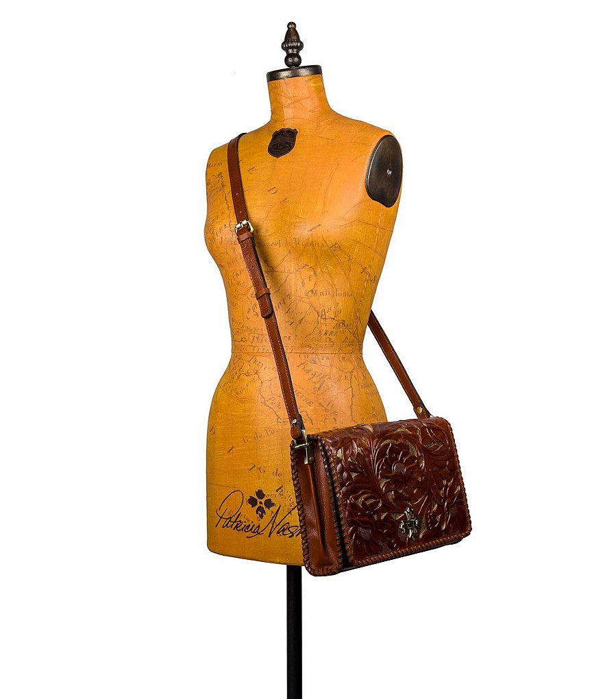 Patricia Nash Cut Out Tooling Collection Mabilia Floral Leather Flap Crossbody Bag