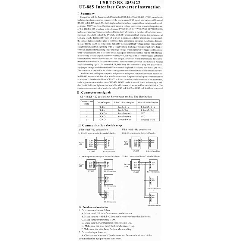 Mini USB to RS485 RS422 Converter FTDI CHIP with Screw Terminals and Windows 10 Support