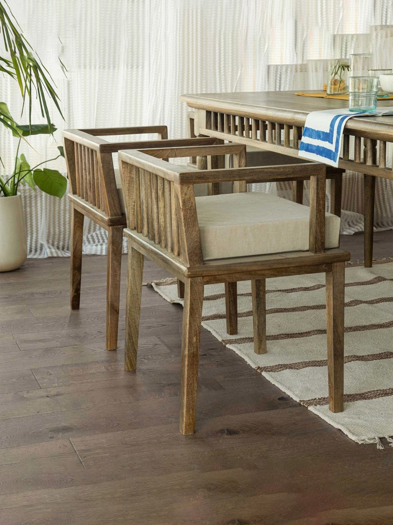 ellementry Lei Pan Grey Mango Wood Cushion Seated Chair