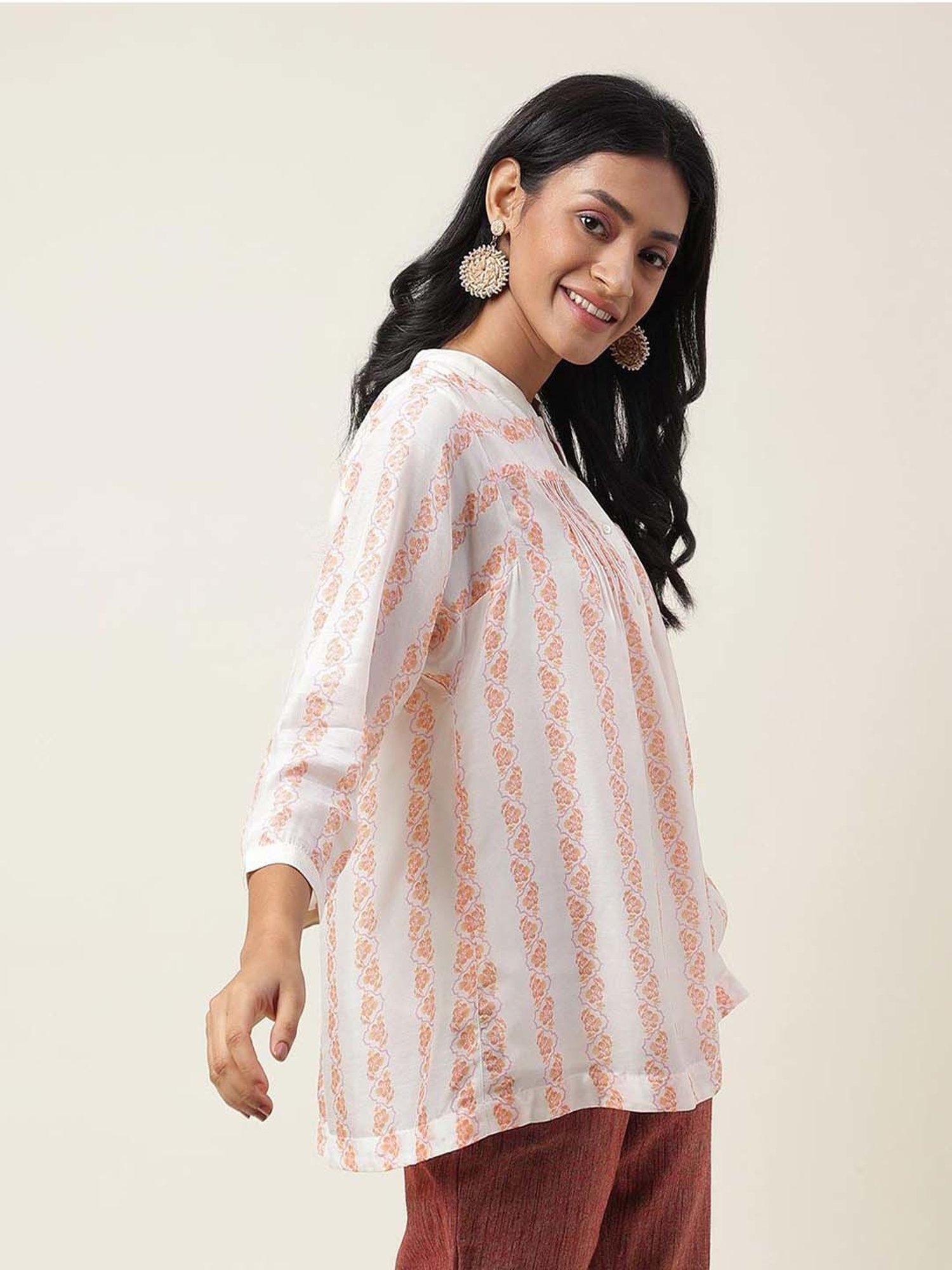 Fabindia White Floral Print Tunic With Inner
