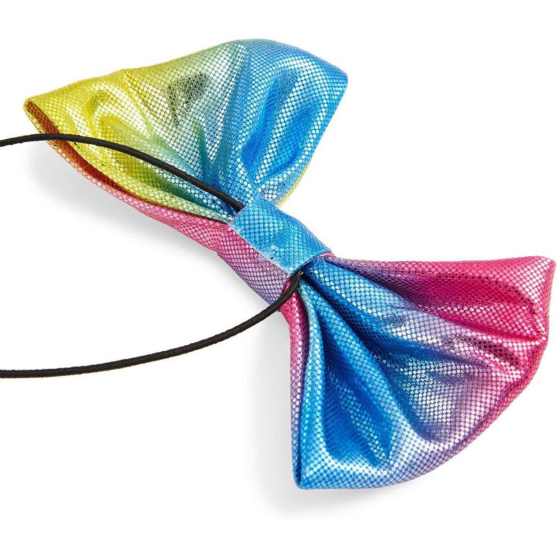 Blue Panda Cute Pet Birthday Gold Crown Hat Cap & Rainbow Bow Tie Collar Set for Dog Puppy Cat, Bright Shiny Costume for Parties