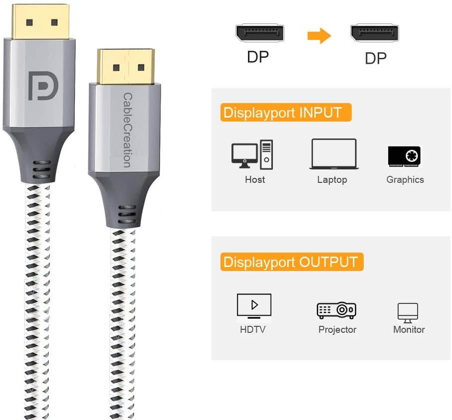 CableCreation 8K DisplayPort Cable 1.4 DisplayPort to DisplayPort Cable 6.6ft (DP to DP Cable) Gold Plated with 8K@60Hz 4K@144Hz 2K@165Hz Video Resolution & HDR Support 2M/ Space Gray