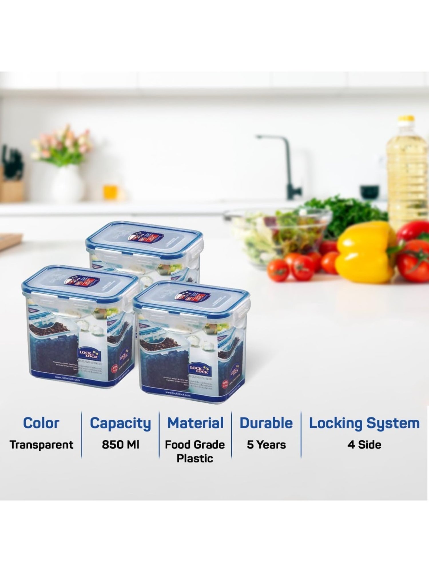 Lock & Lock Transparent Plastic Airtight Food Storage Container with Lid