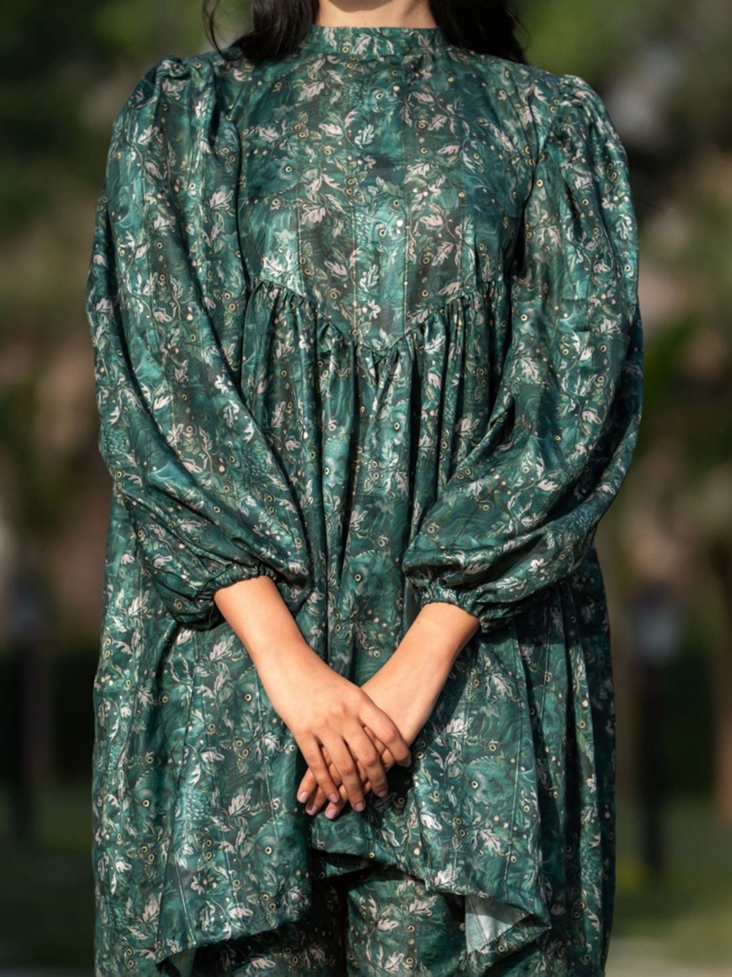 HOUSE OF JAMOTI Green Printed Tunic Palazzo Set