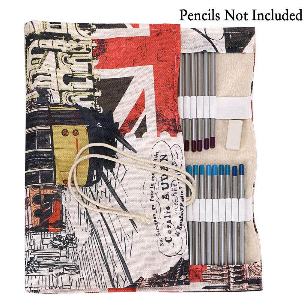 BTSKY Canvas 108 Slot Pencil Roll Wrap-Pencil Pouches Holder Fit for Prismacolor Premier Colored Pencils (108 Slot Building)