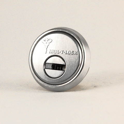 Mul-t-lock, RIM1VT-26, Satin Chrome, Solid Brass Replacement 1-1/8" Rim Cylinder Lock For Jimmy Proof Deadlock, HIGH SECURITY, 006 KEYWAY