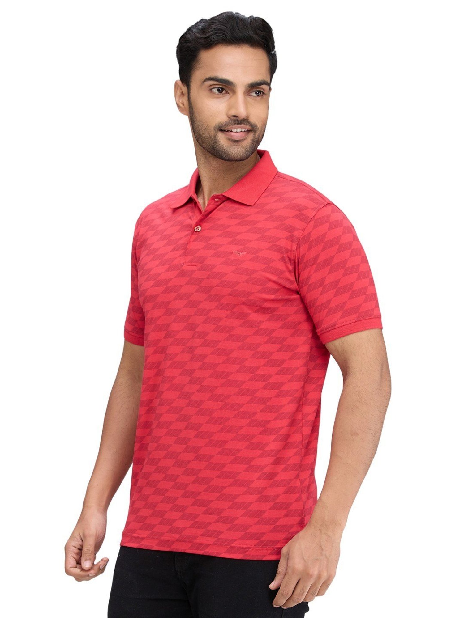 Park Avenue Red Slim Fit Printed Polo T-Shirt