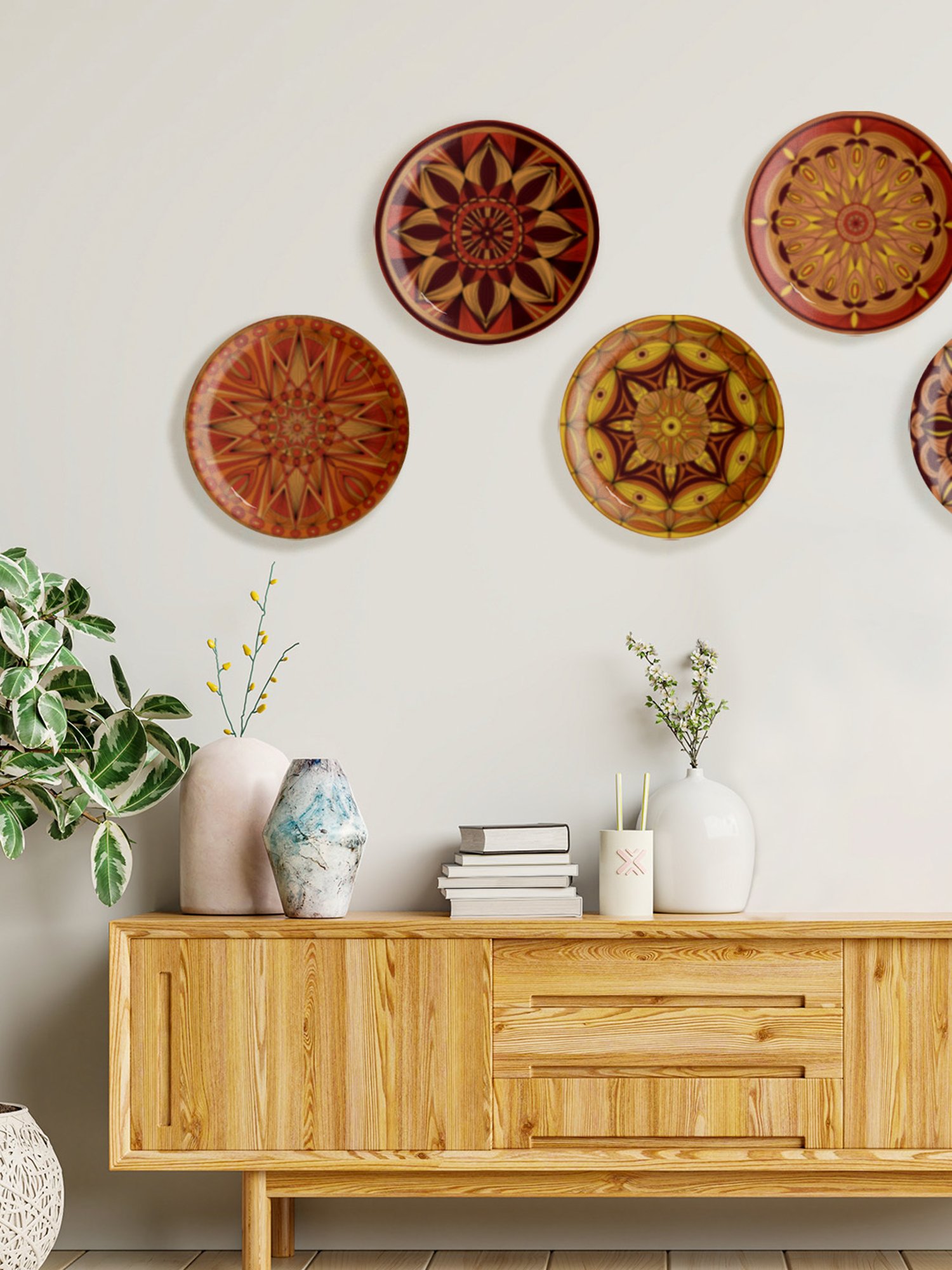 Nestroots Brown Sugar Serenity Artistry Mustard & Maroon Porcelain&iquest;Decorative Wall Plate