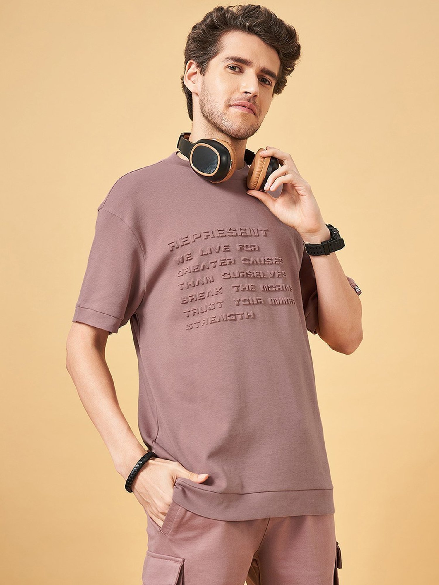 Street 808 By Pantaloons Twilight Mauve Boxy Fit T-Shirt