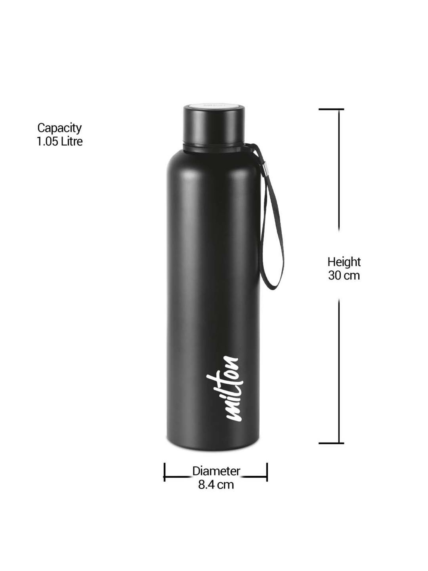 Milton Aura 1000 Black Stainless Steel Vaccum Insulated Thermosteel Bottle (1.05 L)