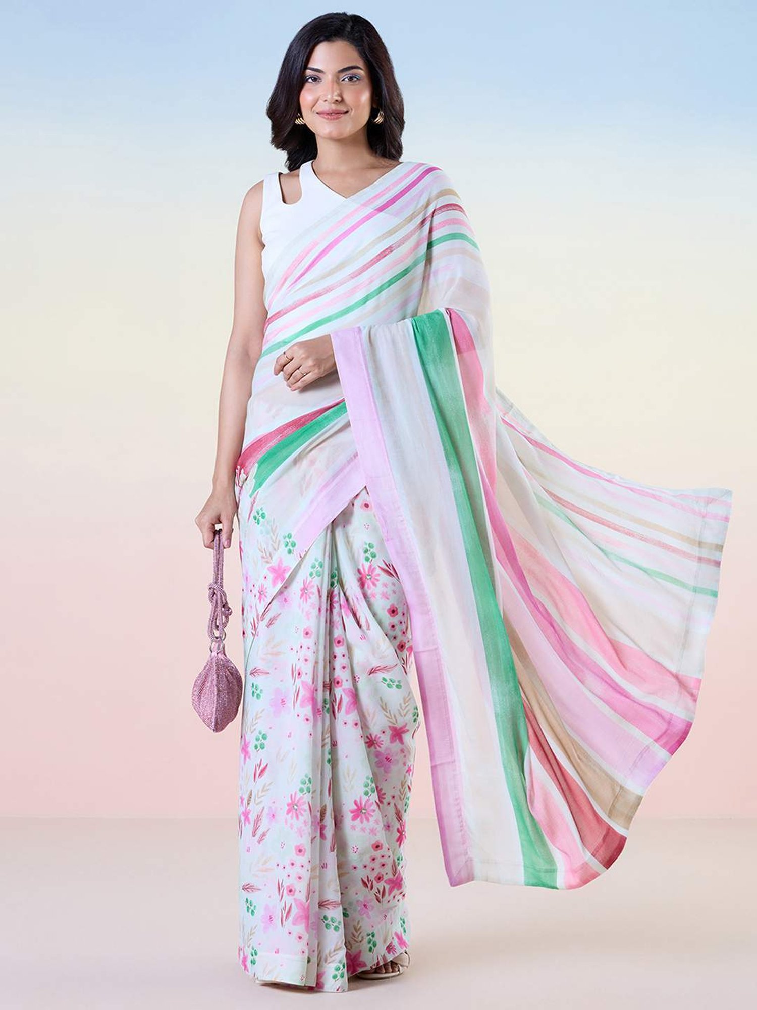 navyasa by liva Multicolored Printed Saree With Unstitched Blouse