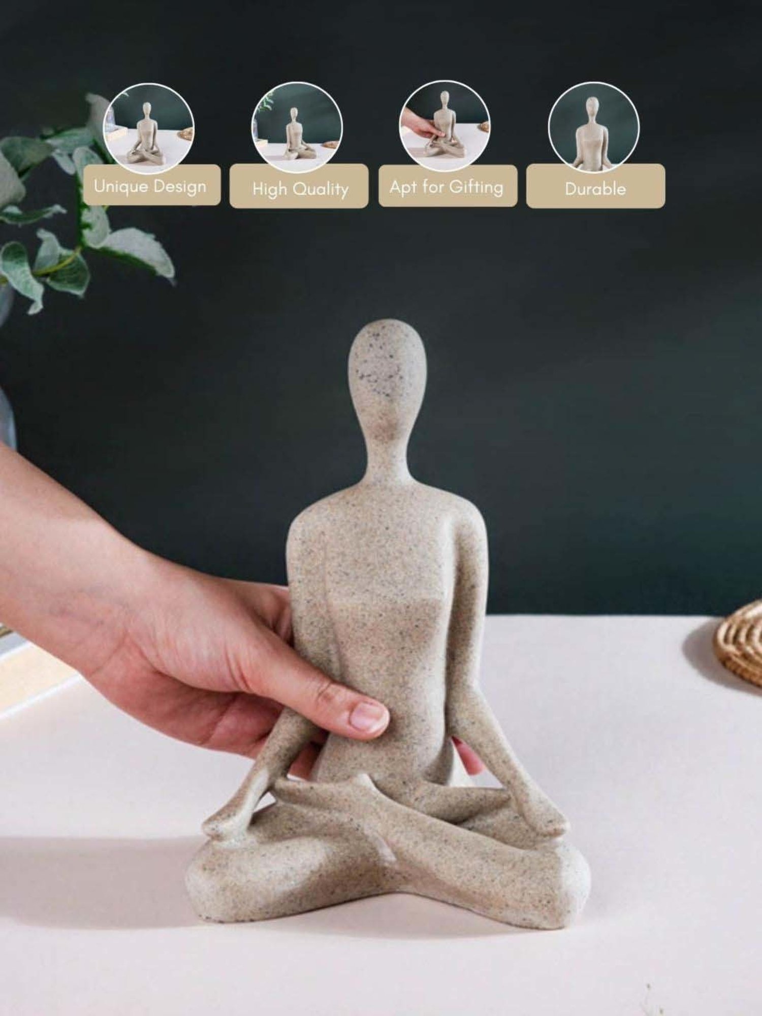Nestasia Artisanal Stunning Cream Resin Made Showpiece Sitting In Lotus Position Meditation Pose