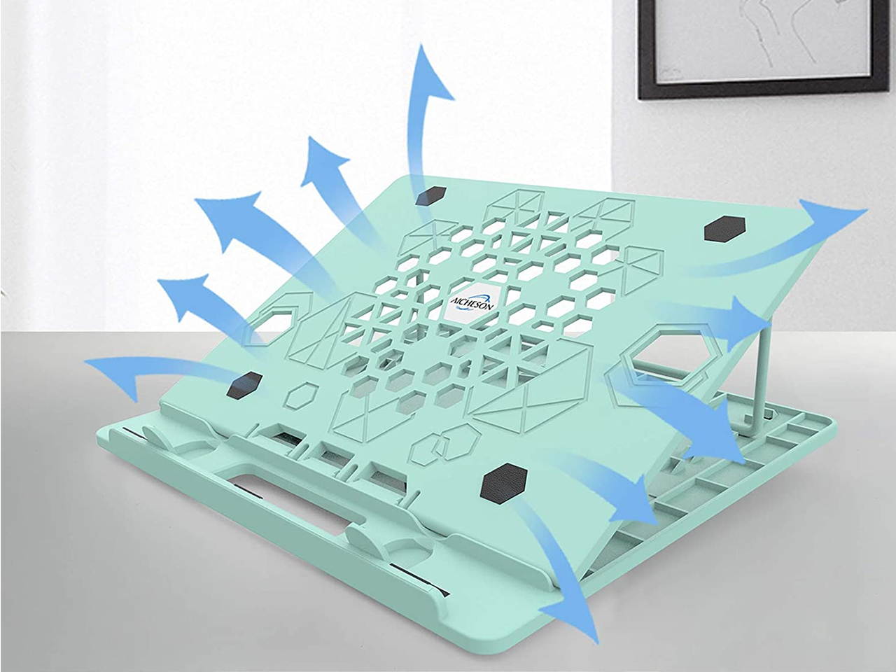 AICHESON 360&deg; Swivel Laptop Stand, Adjustable Height Portable Laptops Riser, Ergonomic Ventilated Rotatable Laptop Computer Holder Base, Pink