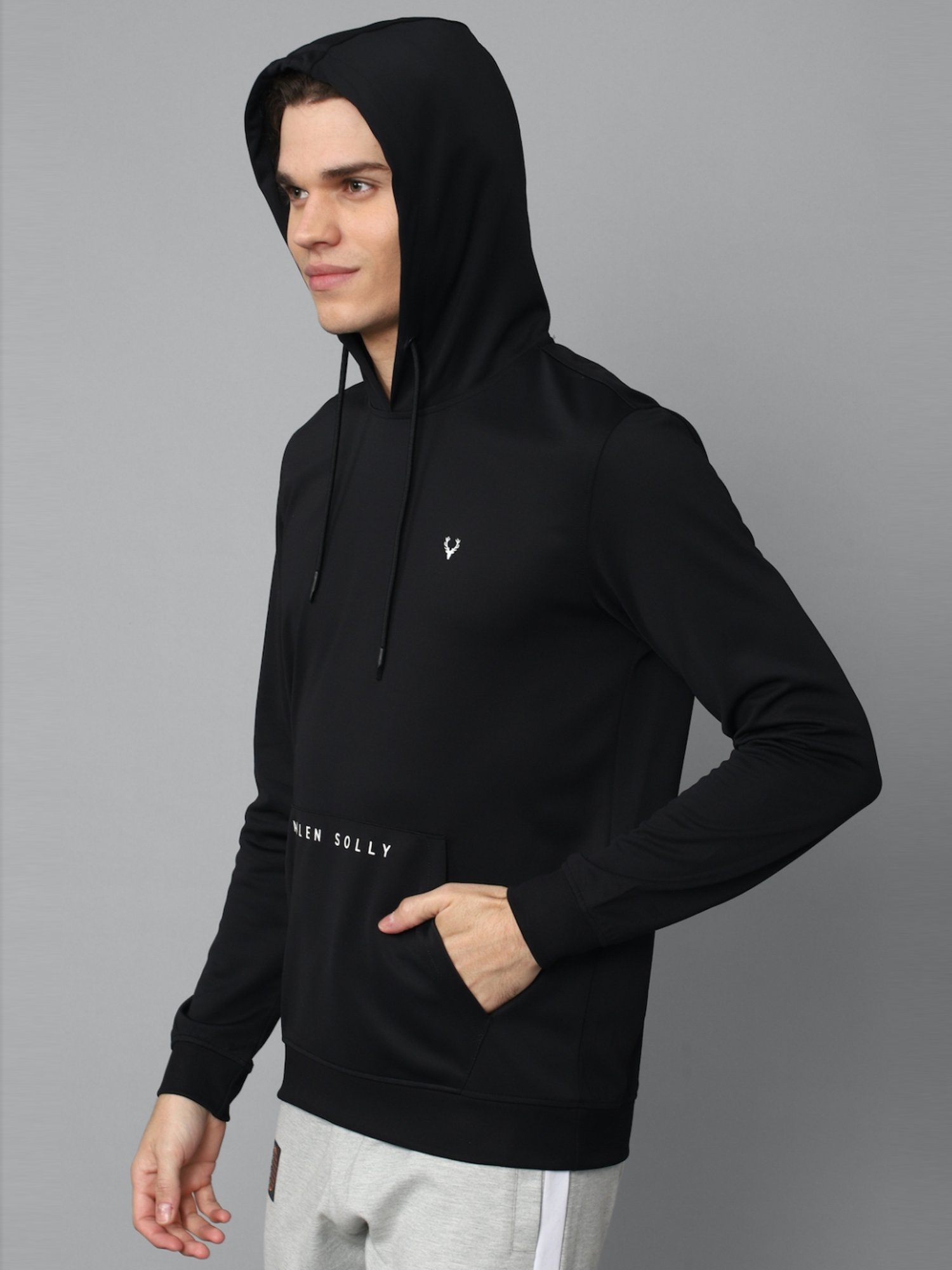 Tribe Black Regular Fit Printed Hooded Sweatshirt