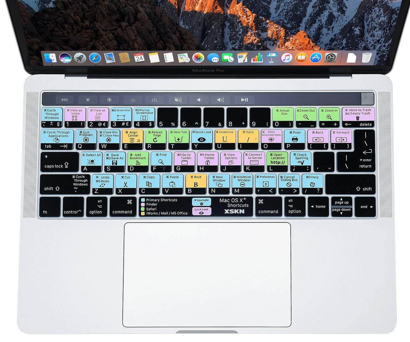 XSKN 2016 New Shortcut Design Series Keyboard Skin Cover for Touch Bar Models MacBook Pro 13 (A1706) & MacBook Pro 15 (A1707), US EU Universal Version (OS X)