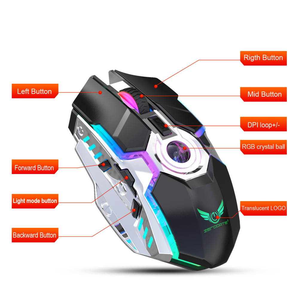 New rechargeable mouse RGB light wireless mouse 2.4G adjustable DPI game player 7 Buttons Gaming Machine Laptop Computer Mouses For PC