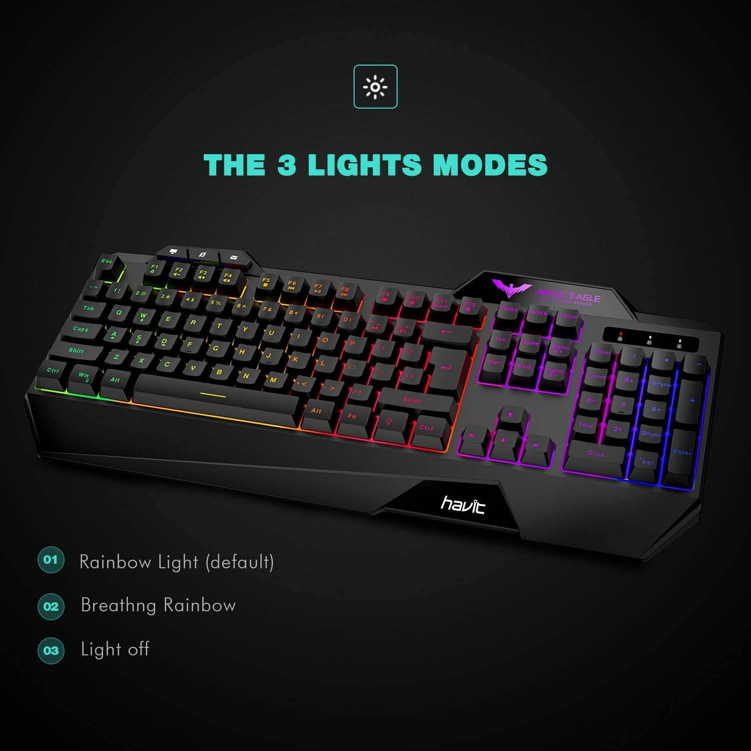 HAVIT Rainbow Backlit Wired Gaming Keyboard 104 Keys LED USB Ergonomic Wrist Rest Keyboard for Windows PC Gamer Desktop, Computer (Black)