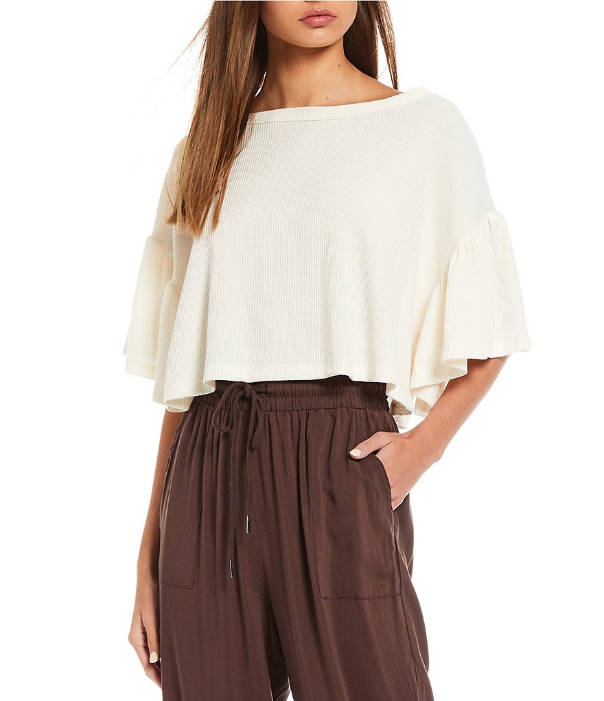 Coco + Jaimeson Flutter-Sleeve Baby-Thermal-Knit Top