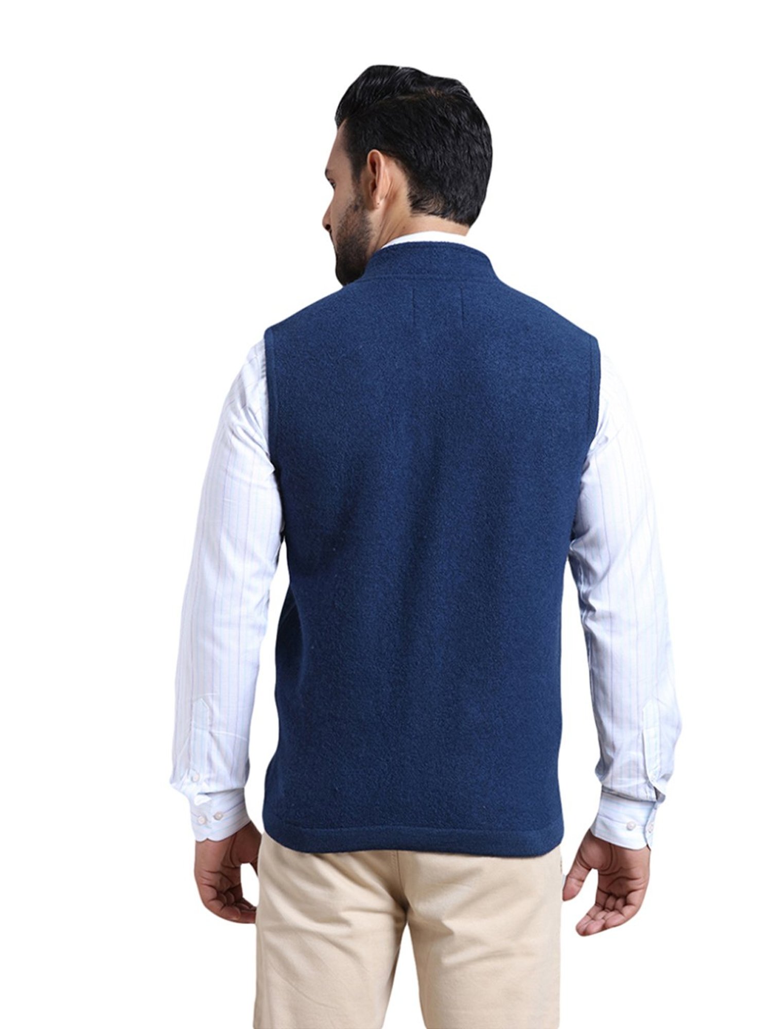 ColorPlus Blue Tailored Fit Self Pattern Nehru Jacket