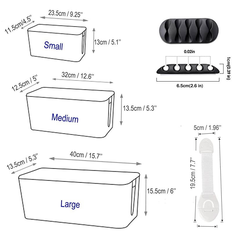 Sets Cable Management Box Organizer 6 Reusable Wire Ties 2 Cable Clips 2 Baby Safety Locks Power Strips Hider Cord Storage Home Office Electric Wires amp Surge Protector Cover Black