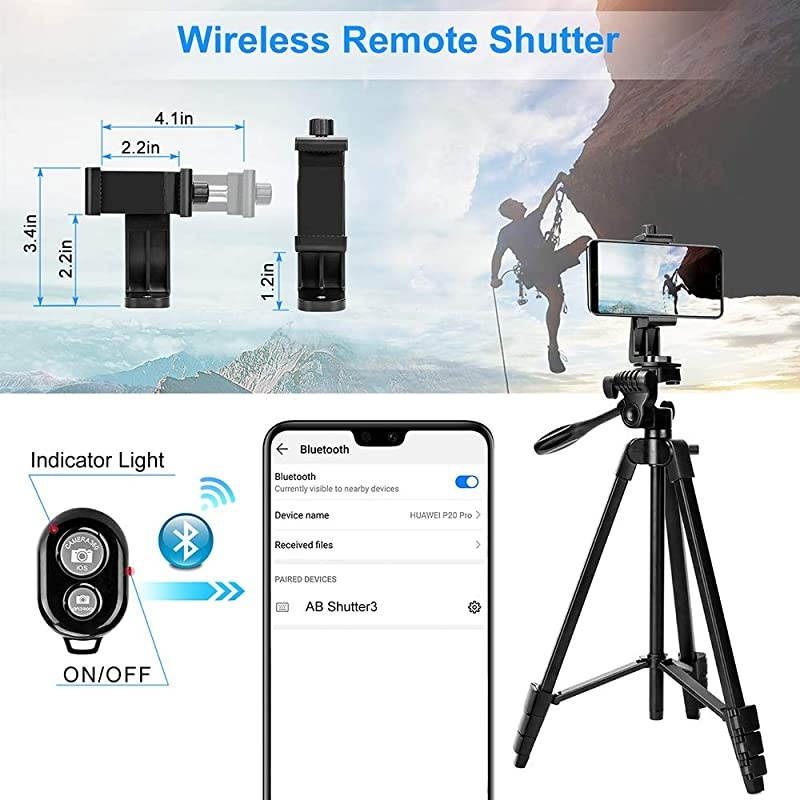 Tripod57 Extendable Travel Tripod Stand with Cell Tripod HolderSmartRemote ShutterCompatible with iAndroid CameraGopro