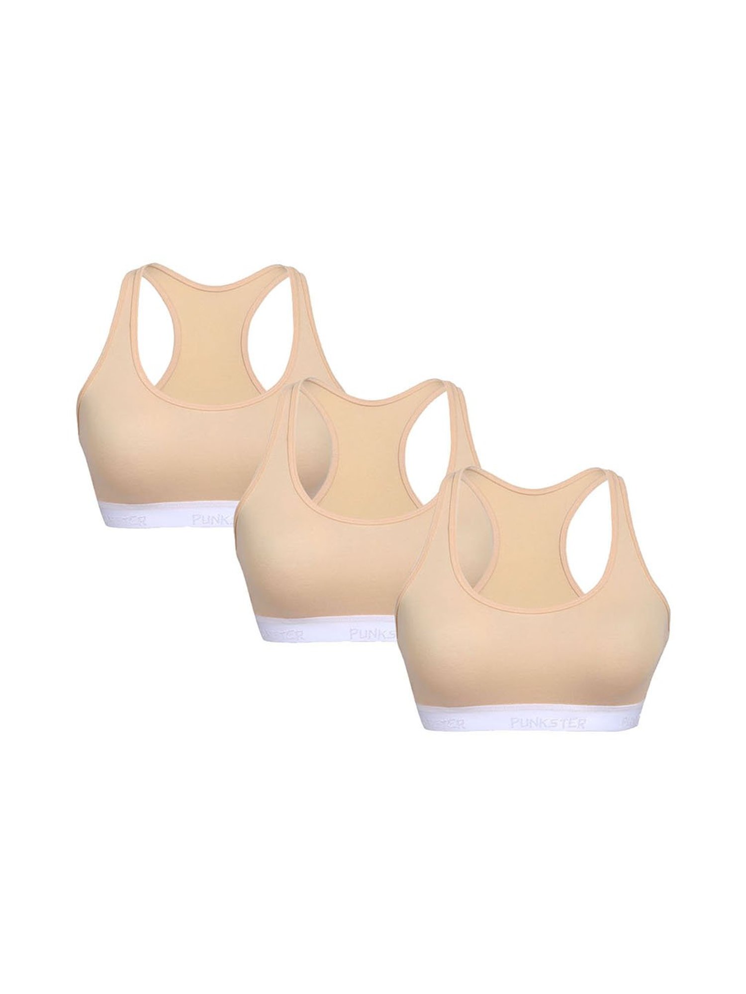 Punkster Kids Solid Beige Bra (Pack Of 3)