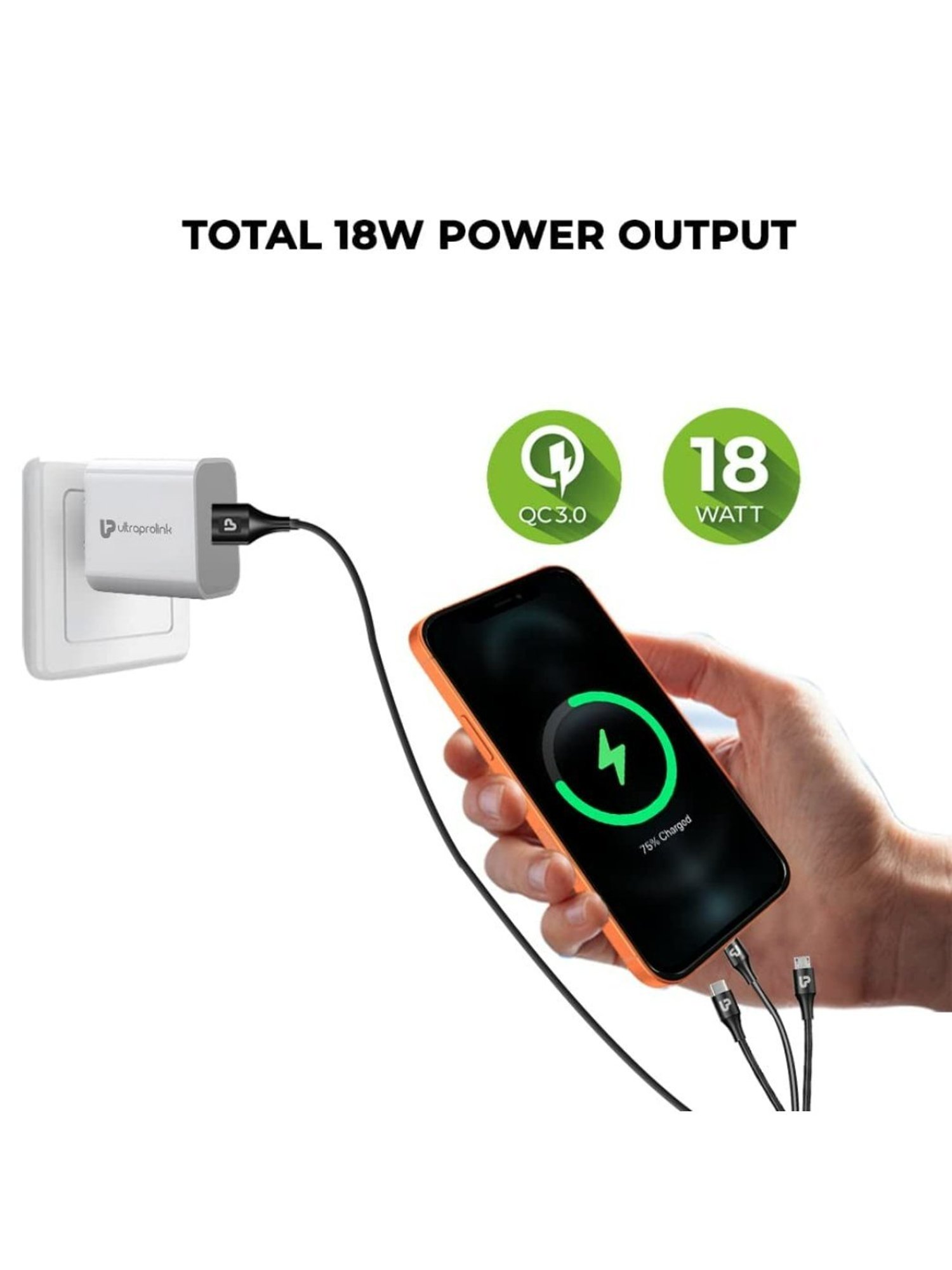 Ultraprolink UL1099 TrioLink Mini 18W 3 in 1  0.5m Fast Charging Cable (Black)