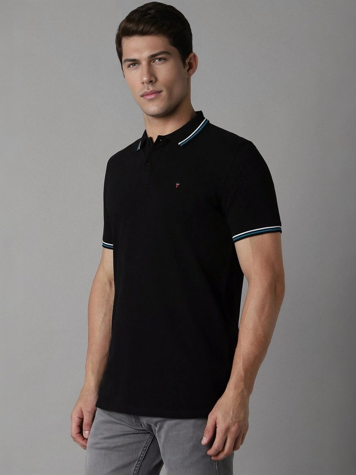 Louis Philippe Black Cotton Slim Fit Polo T-Shirt
