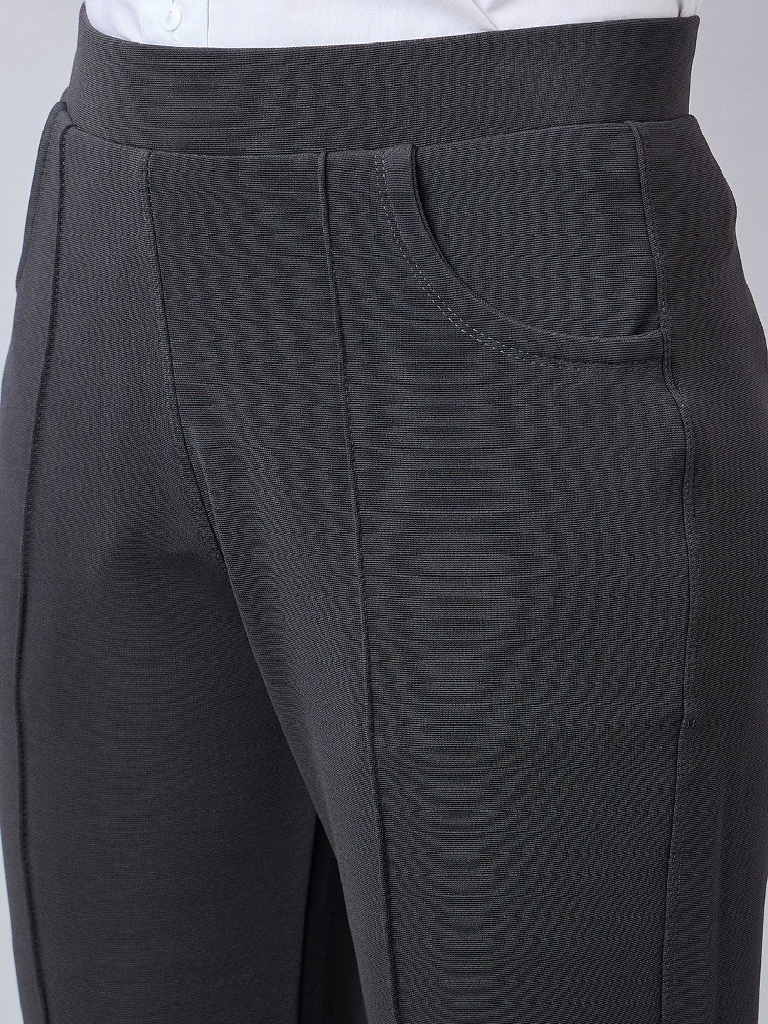 Style Quotient Grey Relaxed Fit High Rise Trousers