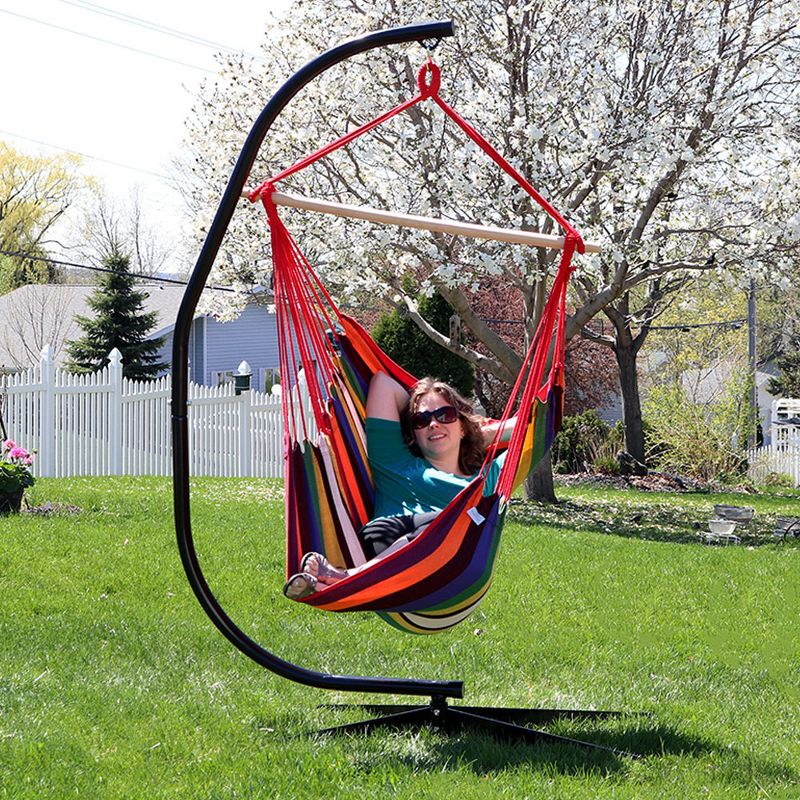 Sunnydaze Jumbo Extra Large Hanging Rope Hammock Chair Swing with C-Stand - 300 lb Weight Capacity - Sunset
